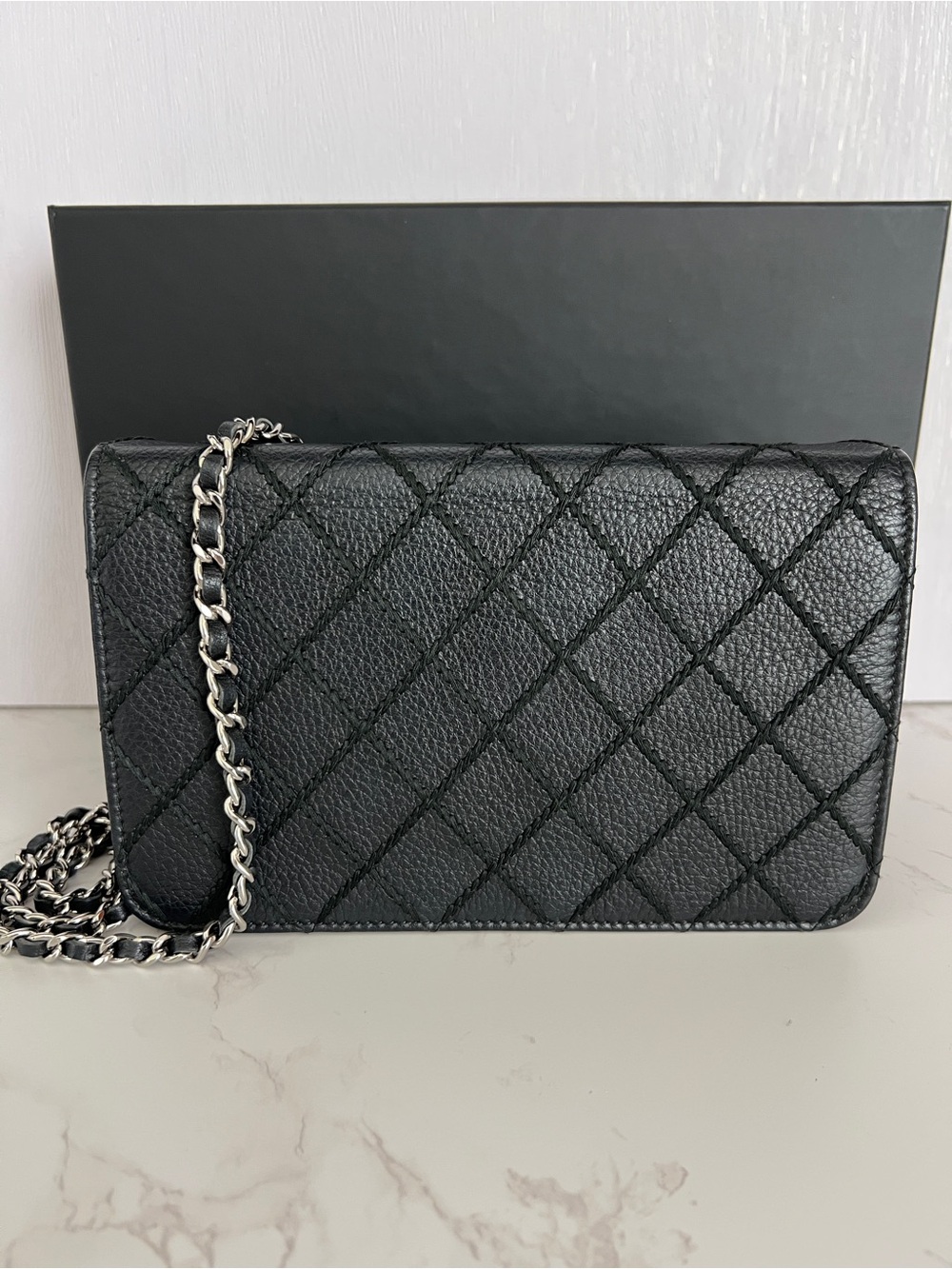 Chanel Whipstitch Wallet on Chain WOC in Black Calfskin and Silver Tone Hardware - Picture 5 of 16